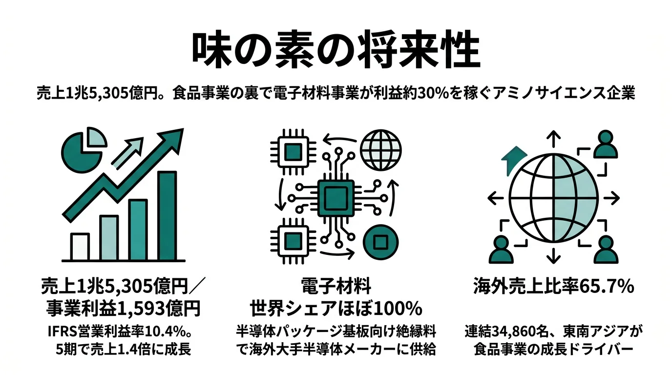 味の素の将来性｜アミノサイエンスと半導体材料の強みとリスク