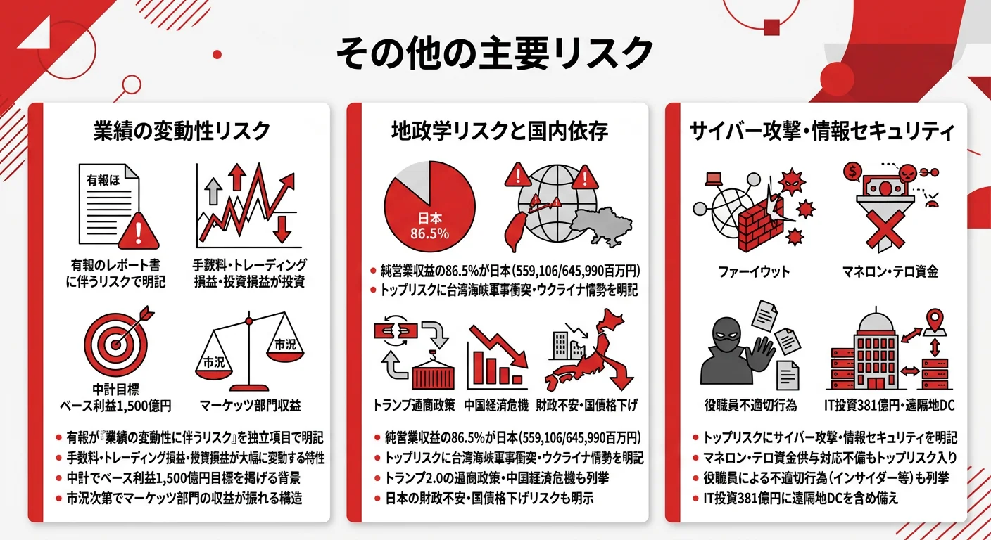 大和証券のリスク｜市況変動・DX遅れ・国内86.5%依存・地政学