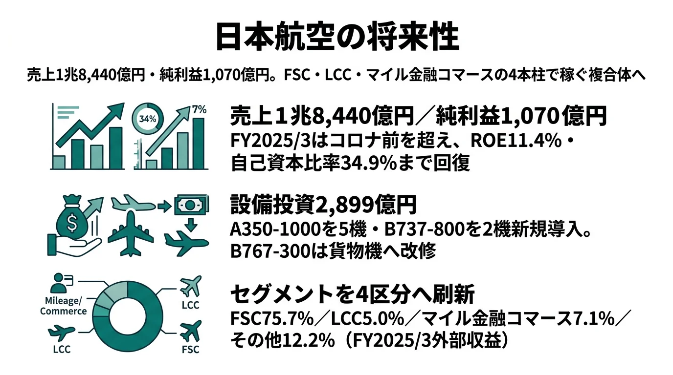 JALの将来性｜FSC・LCC・マイル金融コマースの4本柱とリスク