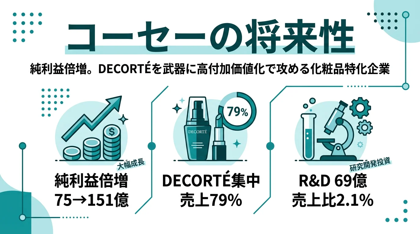 コーセーの将来性｜DECORTÉ集中×純利益倍増の強みとリスク