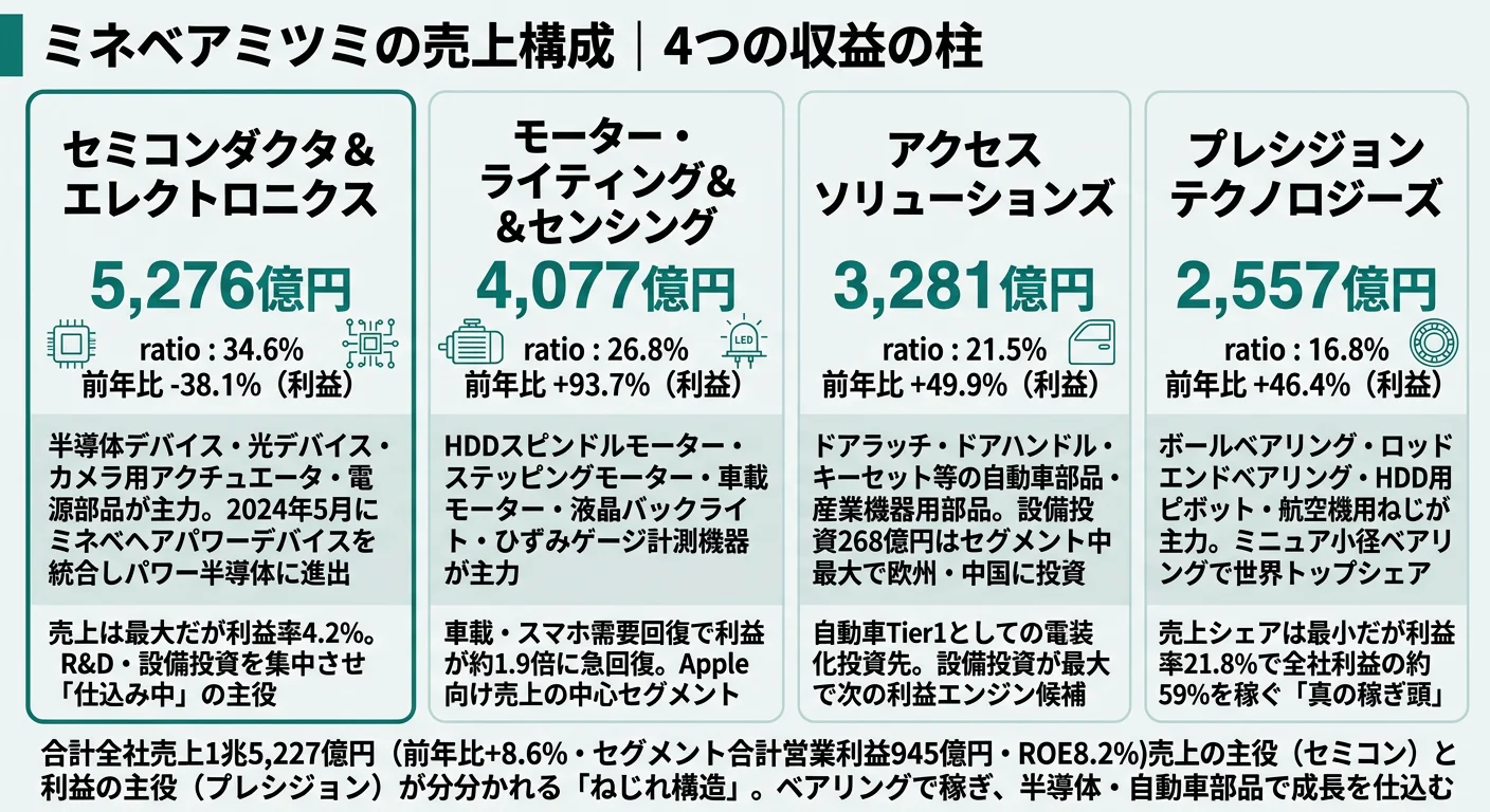 ミネベアミツミのセグメント別利益構成(2025年3月期・4セグメント)