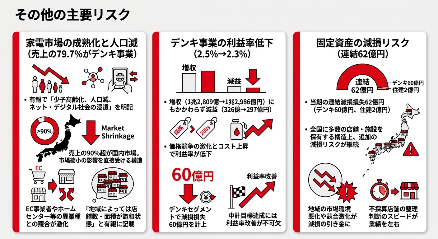 ヤマダHDの主要リスク──家電市場の成熟化、デンキ利益率の低下、固定資産の減損